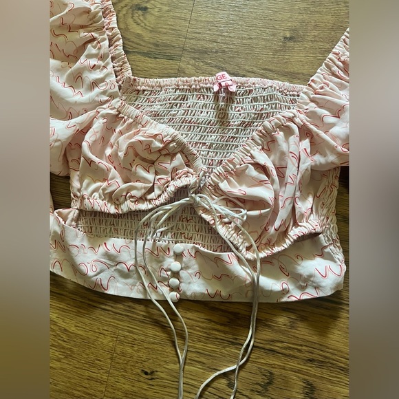 Vrg grl twist crop top tie 2 button shirred bustier abstract poplin puff balloon - Picture 9 of 11